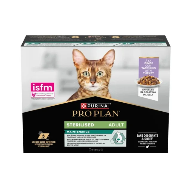 Влажный корм Purina Pro Plan Sterilised для взрослых стерилизованных кошек, с индейкой, 10 × 85 г