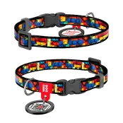 Нашийник WAUDOG Nylon для котів та дрібних порід собак, нейлоновий, з QR адресником, малюнок "Блоки", пластиковий фастекс, XS, 1 см, 20–30 см