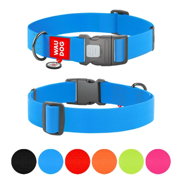 Ошейник WAUDOG Waterproof для собак, водостойкий, с QR адресником, пластиковый фастекс, голубой, XXL, 4 см, 46–70 см