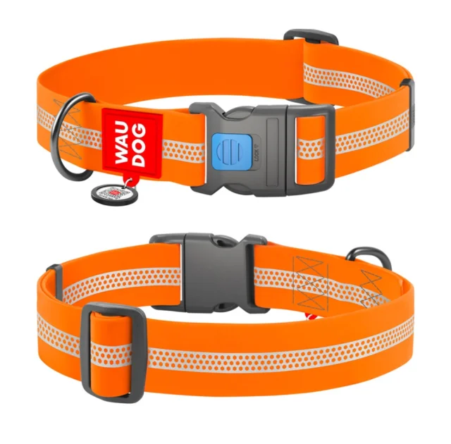 Ошейник WAUDOG Waterproof для собак, водостойкий, с QR адресником, светоотражающий, пластиковый фастекс, оранжевый, XXL, 4 см, 46–70 см