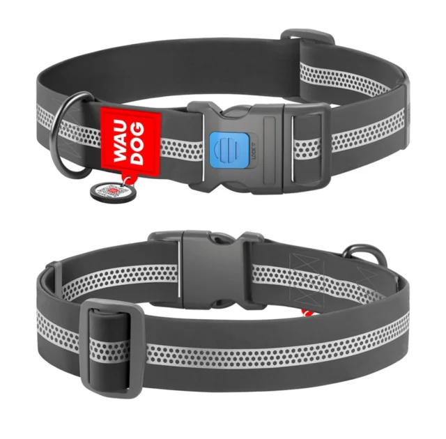 Ошейник WAUDOG Waterproof для собак, водостойкий, с QR адресником, светоотражающий, пластиковый фастекс, серый, XXL, 4 см, 46–70 см