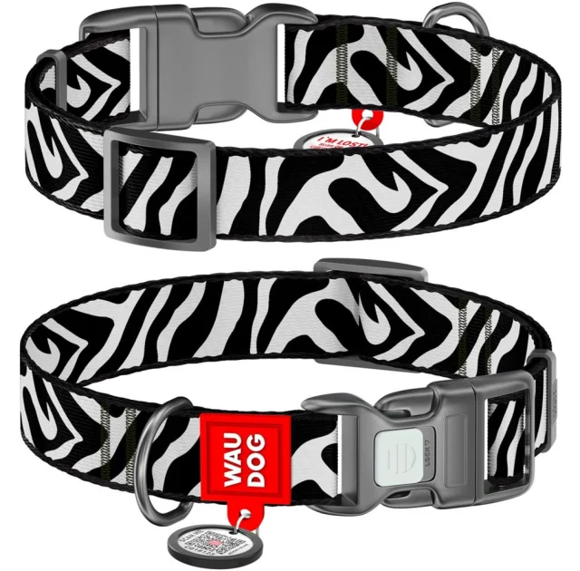 Ошейник WAUDOG Nylon для собак, с QR адресником, рисунок "Зебра", пластиковый фастекс, S, 1.5 см, 25–35 см