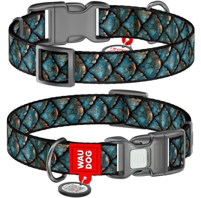 Ошейник WAUDOG Nylon для собак, с QR адресником, рисунок "Чешуя", пластиковый фастекс, XXL, 3.5 см, 46–70 см