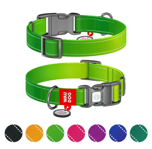 Нашийник WAUDOG Nylon Mono для собак, з QR паспортом, світловідбивний, пластиковий фастекс, салатовий, L, 2.5 см, 33–49 см