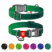 Ошейник WAUDOG Nylon Mono для собак, с QR паспортом, светоотражающий, пластиковый фастекс, зеленый, M, 2 см, 28–40 см