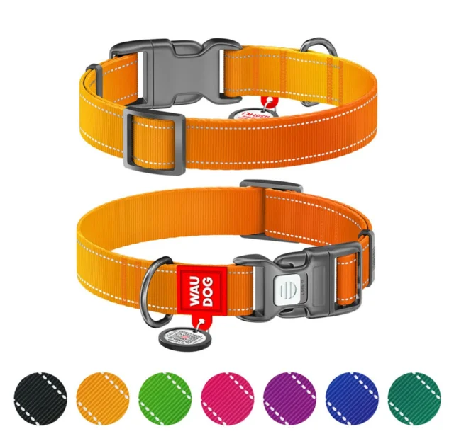 Нашийник WAUDOG Nylon Mono для собак, з QR паспортом, світловідбивний, пластиковий фастекс, помаранчевий, M, 2 см, 28–40 см