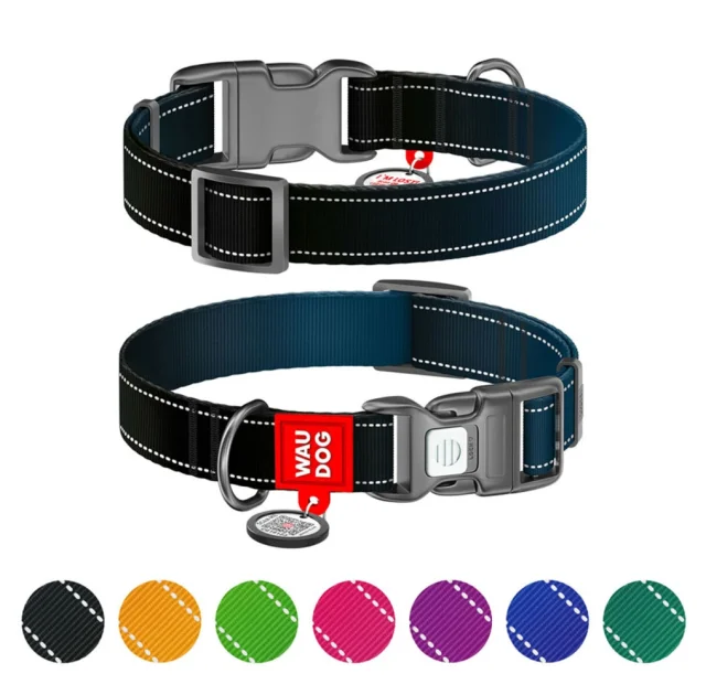 Ошейник WAUDOG Nylon Mono для собак, с QR паспортом, светоотражающий, пластиковый фастекс, черный, S, 1.5 см, 25–35 см