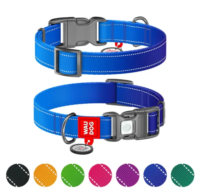 Ошейник WAUDOG Nylon Mono для собак, с QR паспортом, светоотражающий, пластиковый фастекс, синий, XL, 2.5 см, 37–58 см