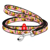 Повідeць WAUDOG Nylon для котів та дрібних порід собак, малюнок "Авокадо на рожевому", XS, 1 см, 1.22 м