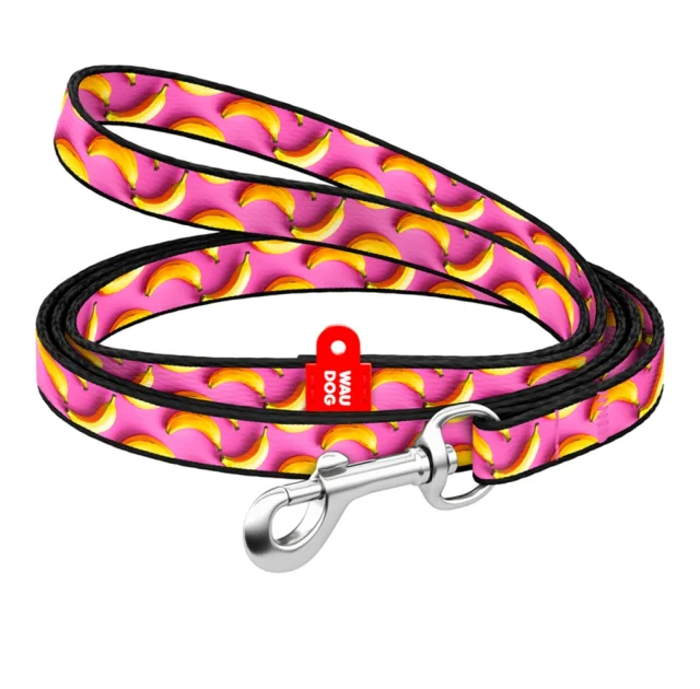Поводок WAUDOG Nylon для кошек и мелких пород собак, рисунок "Бананы на розовом", XS, 1 см, 1.22 м