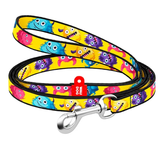 Поводок WAUDOG Nylon для кошек и мелких пород собак, рисунок "Мохнатые монстры", XS, 1 см, 1.22 м
