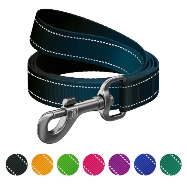 Поводок WAUDOG Nylon Mono для собак, светоотражающий, черный, L-XXL, 2.5 см, 1.22 м