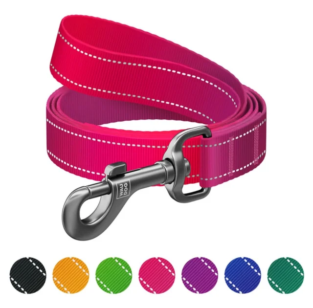 Поводок WAUDOG Nylon Mono для собак, светоотражающий, розовый, M, 2 см, 1.22 м