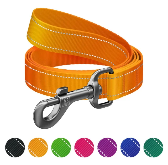 Поводок WAUDOG Nylon Mono для собак, светоотражающий, оранжевый, M, 2 см, 3 м