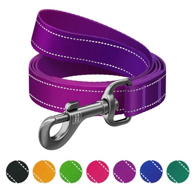 Поводок WAUDOG Nylon Mono для собак, светоотражающий, фиолетовый, S, 1.5 см, 1.22 м
