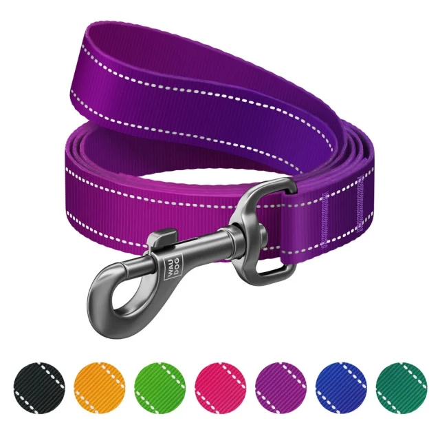 Поводок WAUDOG Nylon Mono для собак, светоотражающий, фиолетовый, S, 1.5 см, 2 м