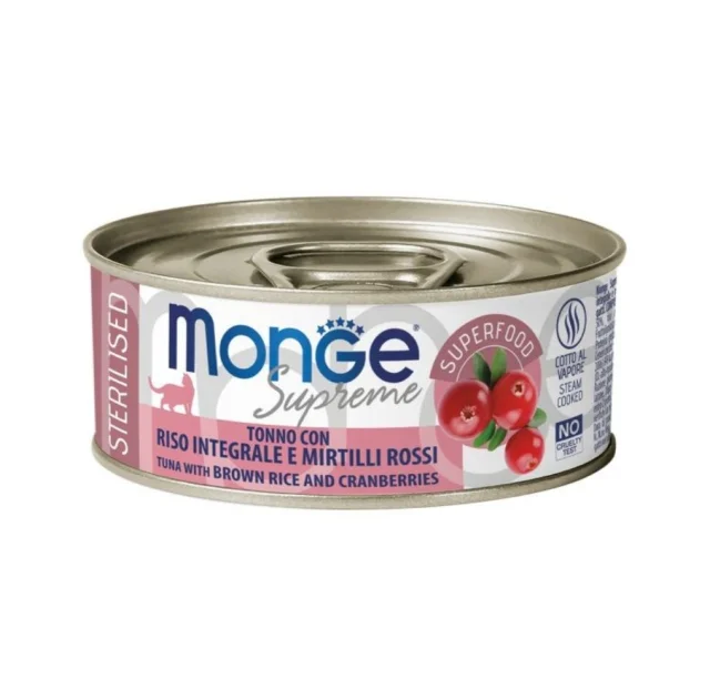 Вологий корм Monge Cat Wet Sterilised для дорослих стерилізованих котів, тунeць та журавлина, 80 г
