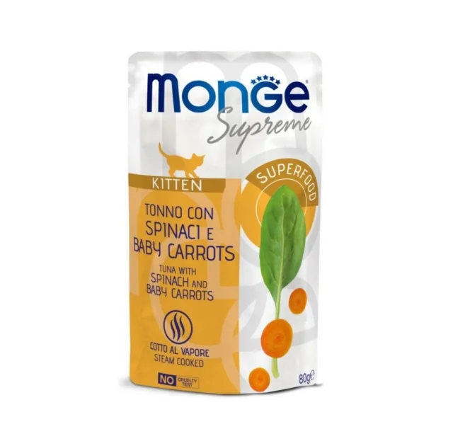 Вологий корм Monge Cat Wet Kitten для кошенят, тунeць зі шпинатом та молодою морквою, 80 г