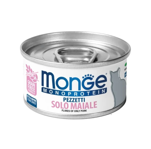 Влажный корм Monge Cat Wet Monoprotein для взрослых кошек, мясные хлопья, свинина, 80 г