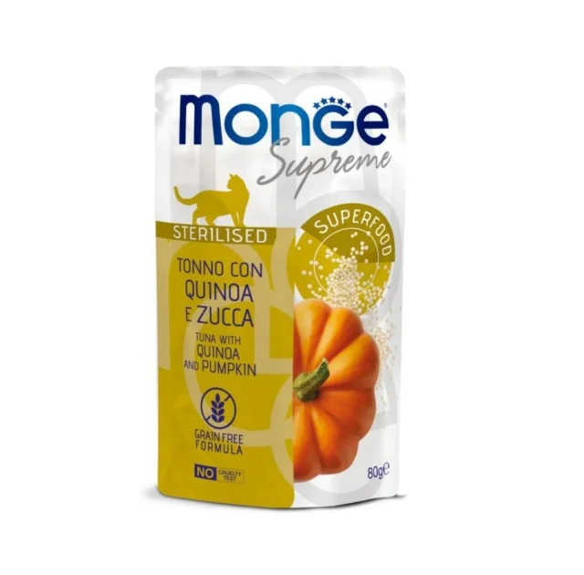 Вологий корм Monge Cat Wet Sterilised для стерилізованих котів, тунець з кіноа та гарбузом, 80 г