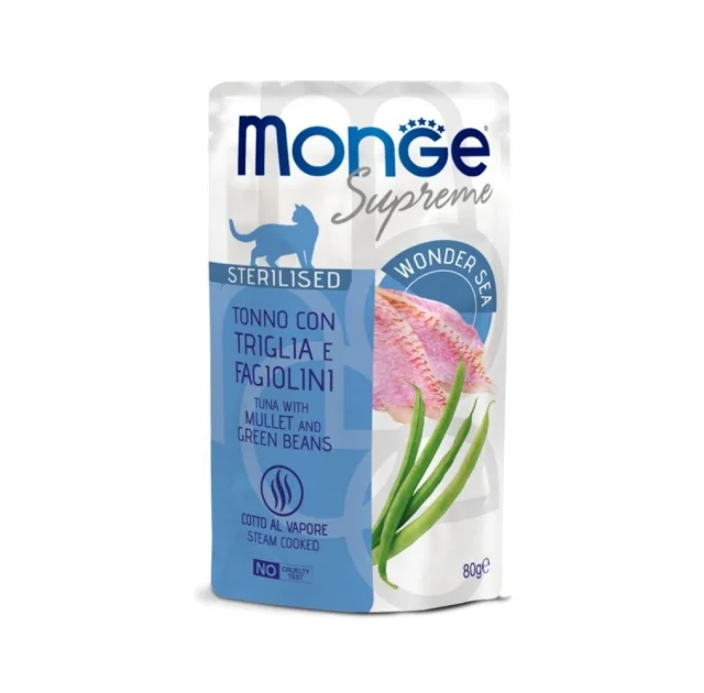 Вологий корм Monge Cat Wet Sterilised для стерилізованих котів, тунeць з кефаллю та стручковою квасолею, 80 г
