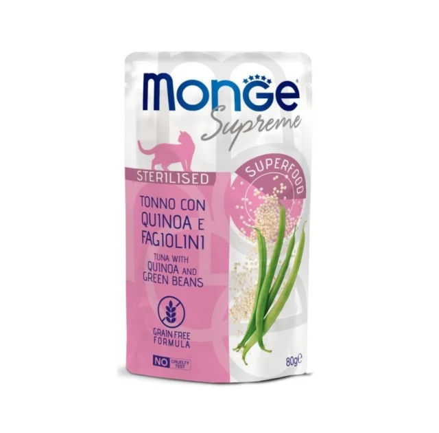 Вологий корм Monge Cat Wet Sterilised для стерилізованих котів, тунeць з кіноа та стручковою квасолею, 80 г