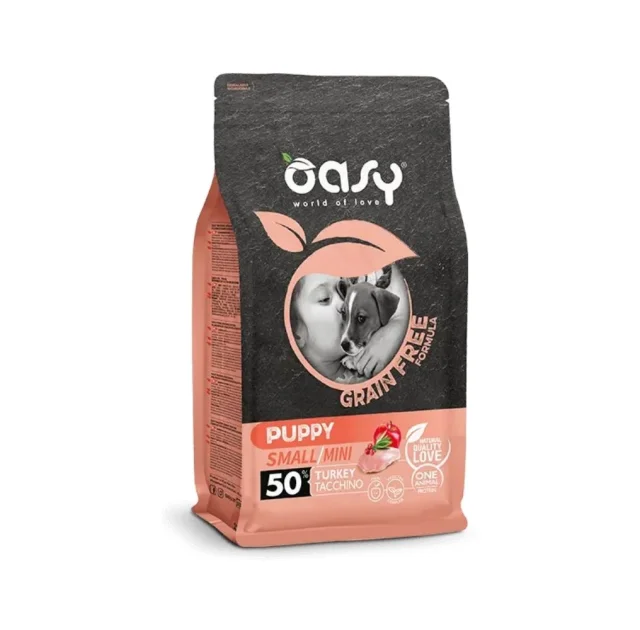 Беззерновий сухий корм Oasy Dog Grain Free Puppy Small/Mini для цуценят малих порід, індичка з яблуком та журавлиною, 0.8 кг