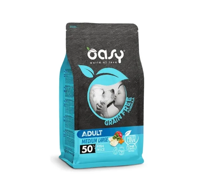Беззерновий сухий корм Oasy Dog Grain Free Adult Medium/Large для дорослих собак середніх та великих порід, риба з яблуком та бататом, 2.5 кг