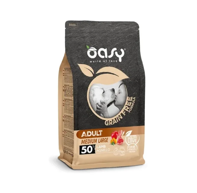 Беззерновий сухий корм Oasy Dog Grain Free Adult Medium/Large для дорослих собак середніх та великих порід, ягня з яблуком та гарубузом, 2.5 кг