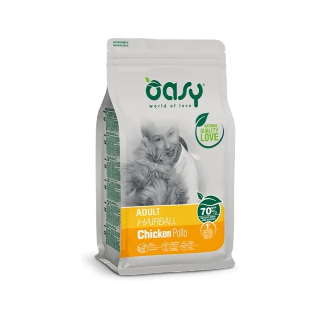 Сухий корм Oasy Lifestage Cat Adult Hairball для дорослих котів, для виведення шерсті, курка, 1.5 кг