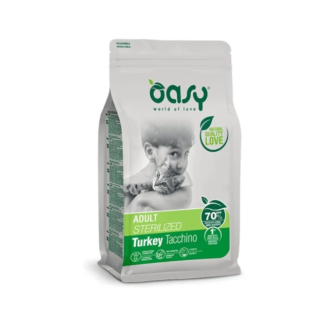 Сухий корм Oasy Cat Lifestage Sterilized для стерилізованих котів, індичка, 0.3 кг
