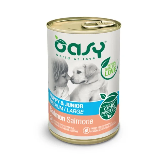 Вологий корм Oasy Dog Wet OAP Puppy & Junior Medium/Large для цуценять середніх та великих порід, лосось, 400 г