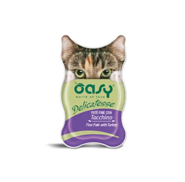 Вологий корм Oasy Cat Wet Delicatesse для дорослих котів, пашет з індичкою, 85 г