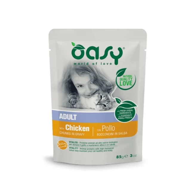 Вологий корм Oasy Cat Wet Adult для дорослих котів, курка, 85 г