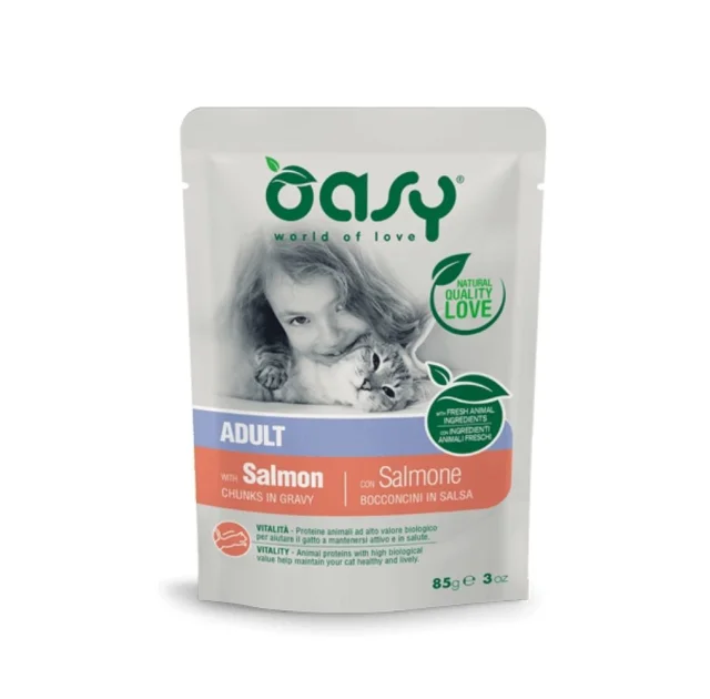 Вологий корм Oasy Cat Wet Adult для дорослих котів, лосось, 85 г
