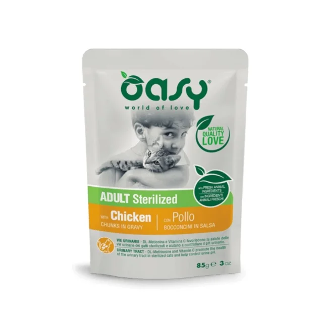 Вологий корм Oasy Cat Wet Adult Sterilized для дорослих стерилізованих котів, курка, 85 г