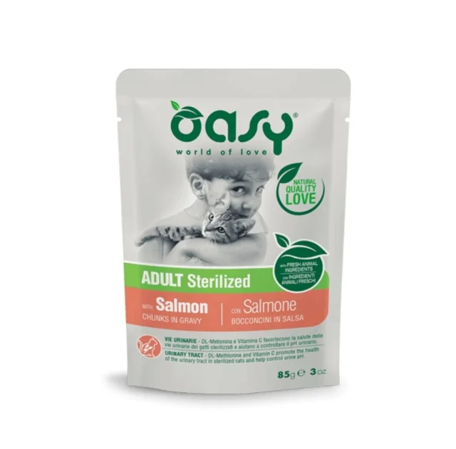 Вологий корм Oasy Cat Wet Adult Sterilized для дорослих стерилізованих котів, лосось, 85 г