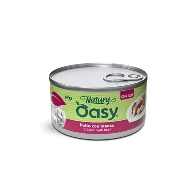 Вологий корм Oasy Cat Wet Natury для дорослих котів, курка з яловичиною, 85 г