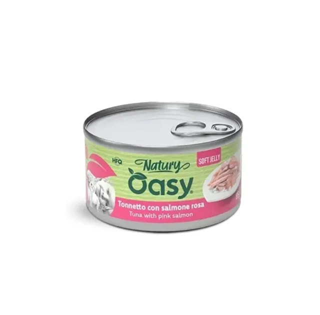 Вологий корм Oasy Cat Wet Natury для дорослих котів, тунець з лососем, 85 г