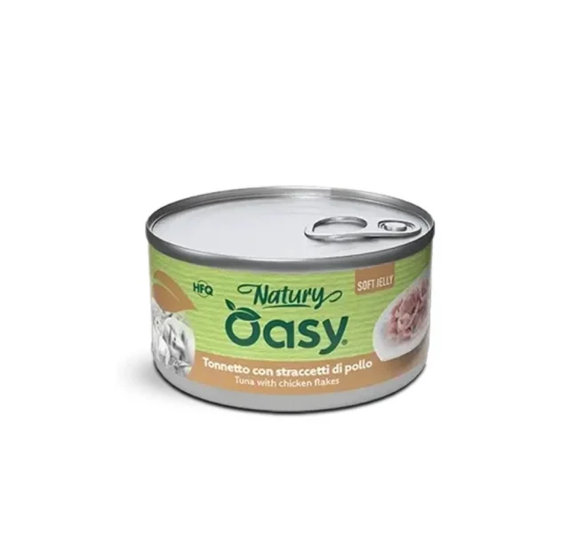 Вологий корм Oasy Cat Wet Natury для дорослих котів, тунець з курячими пластівцями, 85 г