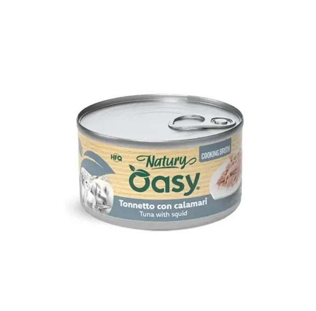 Вологий корм Oasy Cat Wet Natury для дорослих котів, тунець з кальмаром у соусі, 85 г