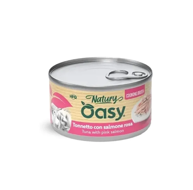 Вологий корм Oasy Cat Wet Natury для дорослих котів, тунець з лососем у соусі, 85 г
