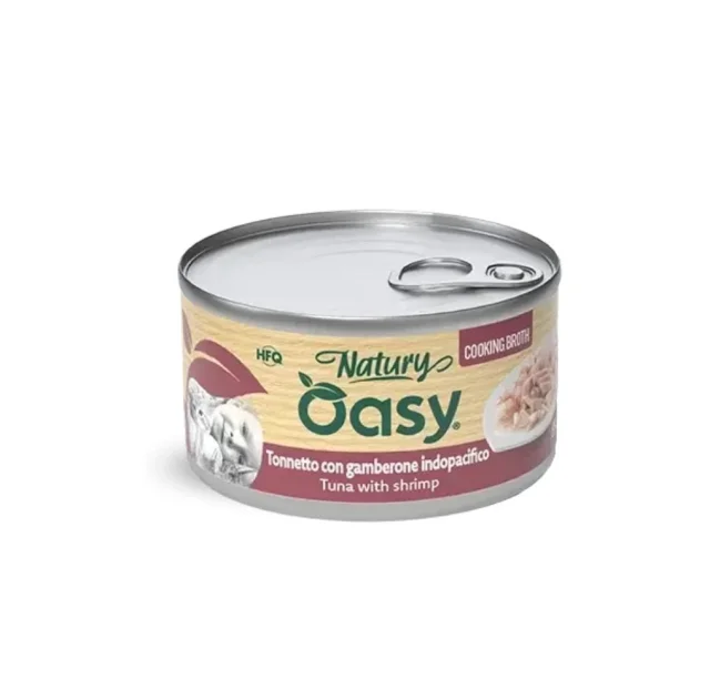Вологий корм Oasy Cat Wet Natury для дорослих котів, тунець з креветками у соусі, 85 г