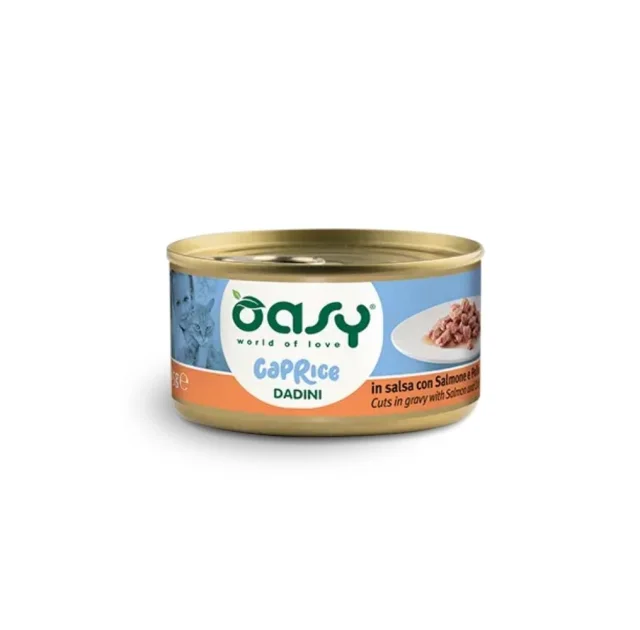 Вологий корм Oasy Cat Wet Caprice для дорослих котів, курка та лосось, шматочки у підливці, 85 г