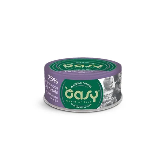 Вологий корм Oasy Cat Wet More Love для дорослих котів, тунець з кальмаром, 70 г