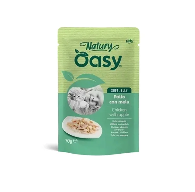 Вологий корм Oasy Cat Wet Natury для дорослих котів, курка з яблуком, 70 г