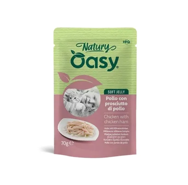 Вологий корм Oasy Cat Wet Natury для дорослих котів, курка з шинкою, 70 г
