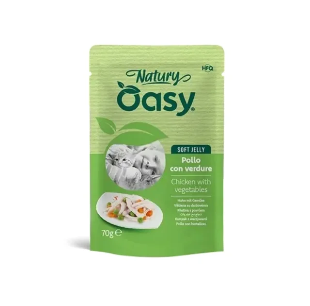 Вологий корм Oasy Cat Wet Natury для дорослих котів, курка з овочами, 70 г