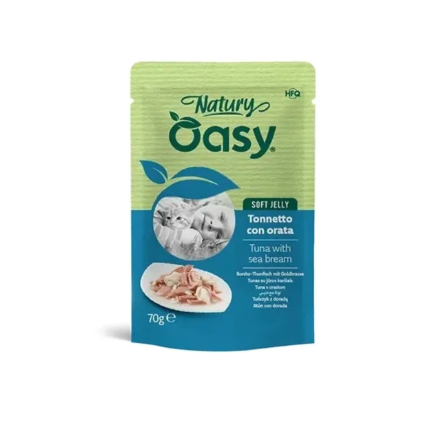 Вологий корм Oasy Cat Wet Natury для дорослих котів, тунець з дорадою, 70 г