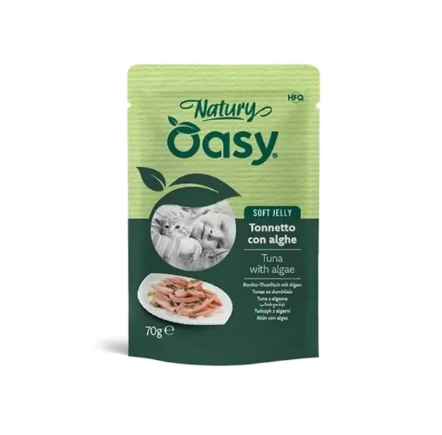 Вологий корм Oasy Cat Wet Natury для дорослих котів, тунець з морськими водоростями, 70 г